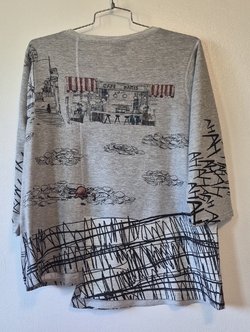 Inoah Cafe Paris Cat & Dog Shirt XL 3/4 Sleeve Gray - Picture 6 of 6